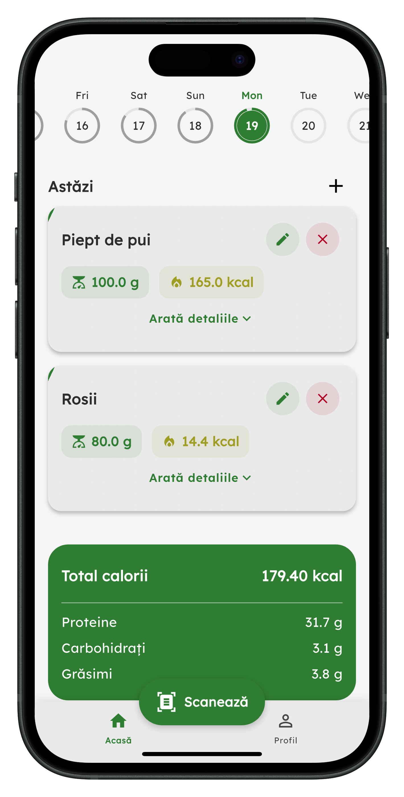 Scanare etichete nutriționale